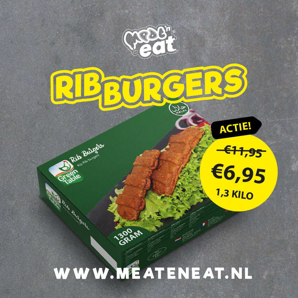 Halal Ribburgers 1,3 kilo zak 10 stuks *Nieuw