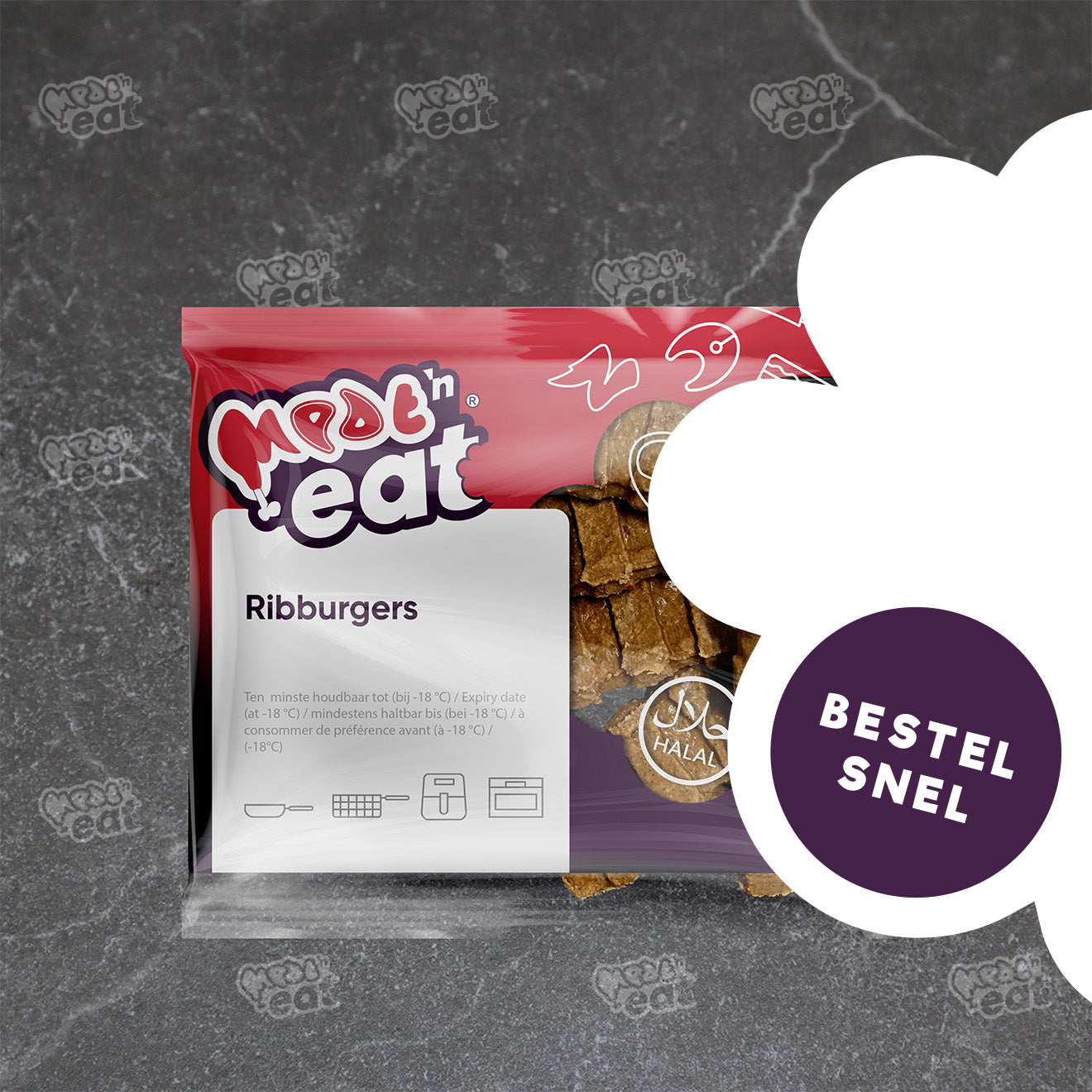 Halal Ribburgers 1,3 kilo zak 10 stuks *T.H.T. 15.05.25 uit assortiment